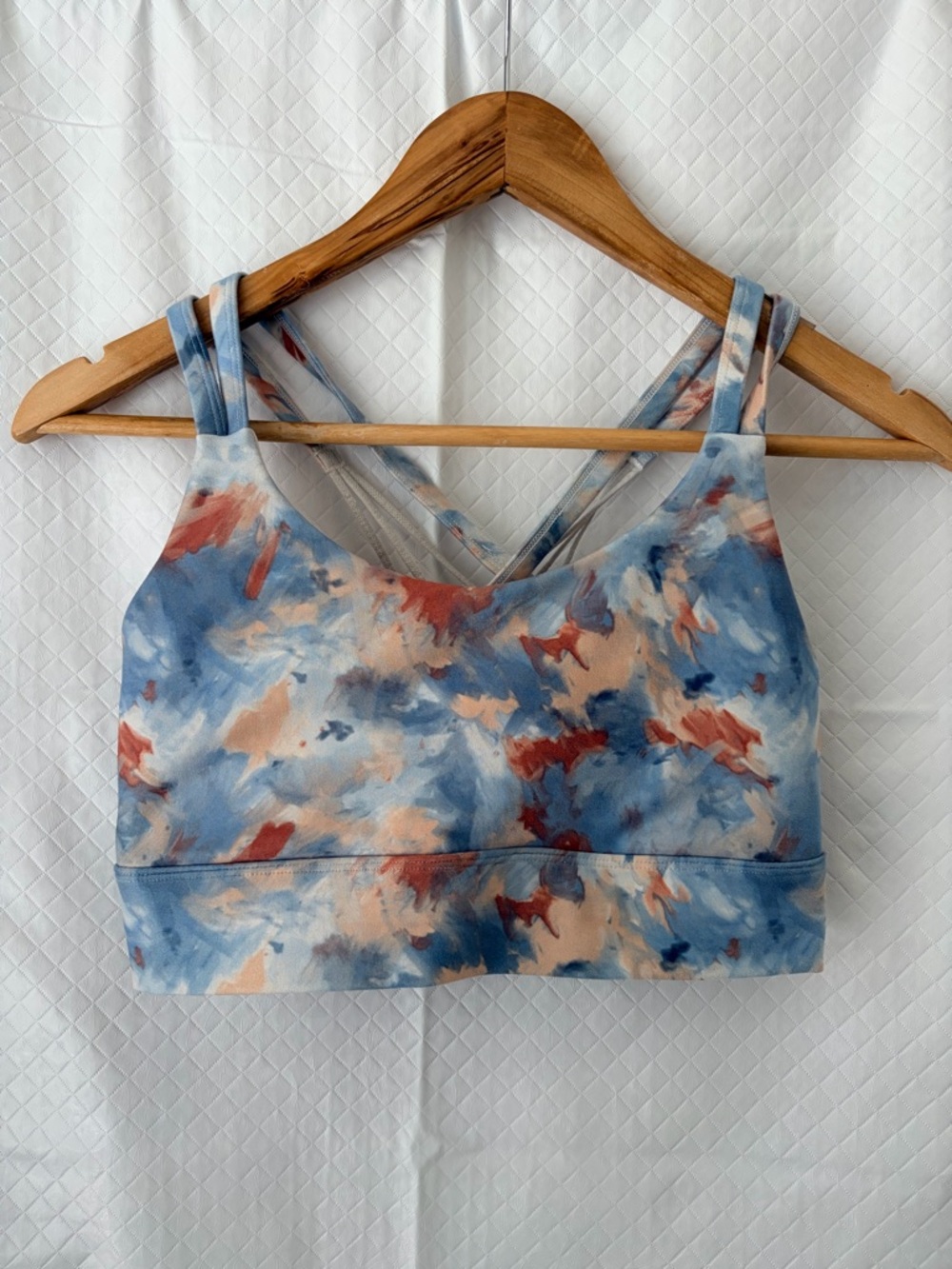 Seamless Abstract-Print Strappy Sports Bra - Blue Multi